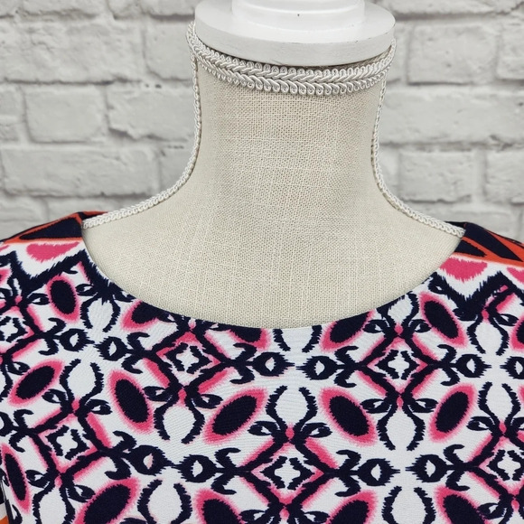 Vince Camuto Multicolor 3/4 Sleeve Exposed Back Zipper Shift Dress Size 4 - Picture 6 of 14